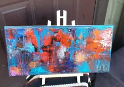 Buy Glowing Original Abstract (See Vid) Acrylic Painting Canvas 10x20 Blue Red • 33.20£