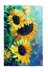 Buy Sunflowers On Textured Basis Original Oil Painting Impasto Art 8`x12` • 60£