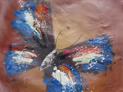 Buy Abstract Butterfly Oil Painting Canvas Brown Contemporary Cream Blue Original • 28.95£