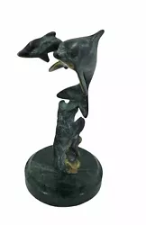 Buy 2 Dolphins Swimming On Corral Sculpture Cast In Last Wax Brass On Marble Base • 45.59£