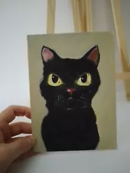 Buy Cat Painting Vintage Style Small Painting Cardboard 12.5x17.5cm Original  • 20£