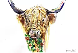 Buy Highland Cow In Spring Original Watercolour Painting 4, Original Art Not A Print • 69.99£