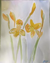 Buy Watercolour Painting “Young Daffodils” Spring Yellow Green Help RSPCA  Cattery • 12.50£