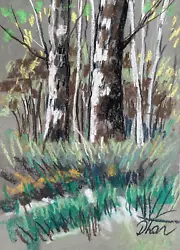 Buy Birches Landscape  Impressionism Pastel Painting Drawing Dorothy Laz Vine Dr10 • 29.77£