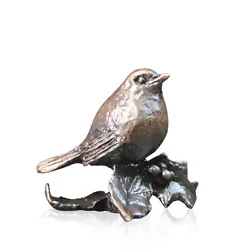 Buy Butler & Peach Detailed Small Solid Bronze Robin On Holly With Berries Boxed  • 36£