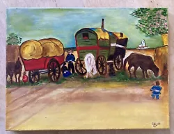 Buy Vintage Original Painting Of Gypsy Horse And Carts. Signed EIRE. Outsider Art. • 45£
