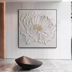 Buy Scandinavian Classic Wall Art - 3D Large White Flower Oil Painting On HD Canvas • 9.99£