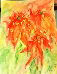 Buy Watercolour Painting Of Poinsetta, Flower,Impressionist,sgnd. Original,unframed • 6£