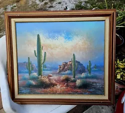 Buy  Canvas Framed Desert Oasis Southwestern Sunset Cactus Vintage • 66.15£