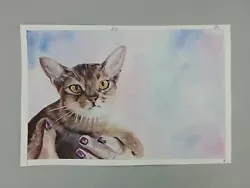 Buy Handpainted Original Abyssinian Cat Watercolour Painting A4 Size • 38£