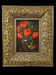 Buy Original Miniature Oil Painting Antique Style Flowers With Ornate Gold Frame • 79£