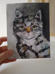 Buy Cat Painting Vintage Style Impressionism Small Painting Paper  • 18£