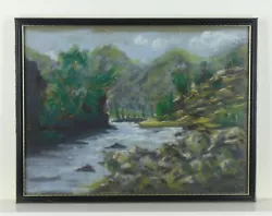 Buy Framed Original Pastel Landscape Painting River Trees Mountains • 16£