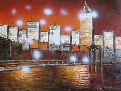 Buy Manhattan New York City Scape Buildings Large Oil Painting Canvas Original Art • 23.95£
