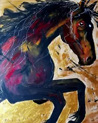 Buy Original/unique Paintings Acrylic On Canvas Signed 50x40cm Horse Abstract  • 72.93£