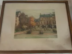 Buy Antique Victor Valery Signed Coloured Etching Of La Cour D'Albane  Rouen France • 70£