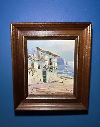 Buy Vintage Signed Miniature Mediterranean Beach House And Sea Oil Painting • 35£