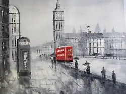 Buy London England Large Oil Painting Canvas British Original Black White Red Art • 18.95£