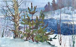 Buy Painting Wall Art Decor Winter River Snow Landscape Vintage Christmas Tree Rare • 3,779.97£