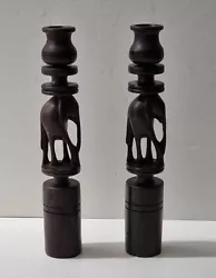 Buy Vintage Pair Of Ebonized Carved African Elephant Candle Sticks Tall 10  • 76£
