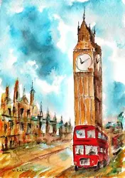 Buy A514-Signed Print Of ORIGINAL WATERCOLOR PAINTING,  Once In London ,Gift  • 4.13£