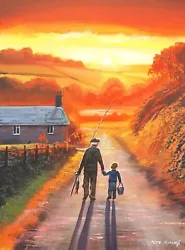 Buy Pete Rumney Art Original Painting Been Fishing With Grandad Happy Memories • 17£