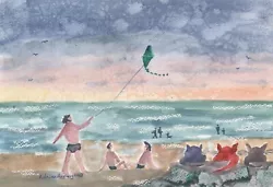 Buy THREE CATS & A KITE - Original Watercolour Painting By ADRIAN APPLEBY • 4.99£