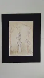 Buy 20th C Watercolour Painting, Stone Sculpture Of Child On Garden Plinth • 22£