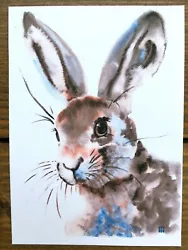 Buy ACEO Watercolor Print Cute Hare Portrait Woodland Animal Fine Art Painting • 3.50£
