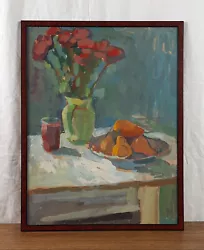 Buy Still Life With Red Roses And Pears, Original Gouache Painting, Ukrainian Artist • 128.16£