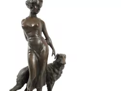 Buy Art Deco JOSEF LORENZL Woman And Dog Bronze Statue Sculpture • 546.20£