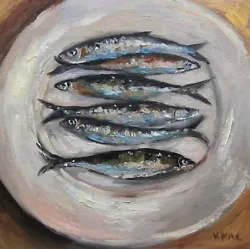 Buy FISH OIL PAINTING ORIGINAL Still Life Food Kitchen Art 12x12 • 69.42£