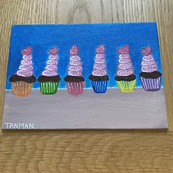 Buy Acrylic Painting On Canvas Board Cupcakes Art Decoration Painting Gift 7x5 • 3£