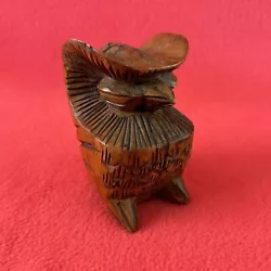 Buy Vintage Hand Carved Wood Owl Mid Century Folk Art Short Chunky 3” Tall • 14.06£