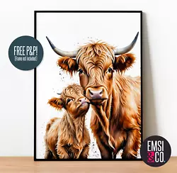 Buy Highland Cow And Baby Print PICTURE WALL ART A4 A3 Or Digital Wall Art Mummy • 3.99£