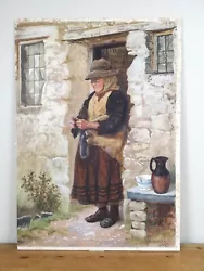 Buy Watercolour Painting By J S Morland 1882, Elderly Woman Knitting Outside Cottage • 65£