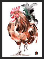 Buy ACEO Watercolor Print Rooster Fine Art Painting By Ili • 3.50£