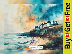 Buy Coastal Village Watercolor Painting Print 5 X7  On Matte Paper • 4.99£