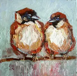 Buy Birds Original Oil Painting Wall Art Canvas 8x8 Inches • 45£