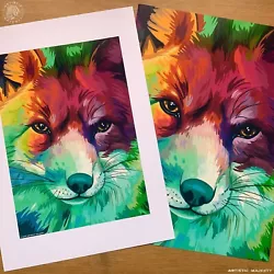 Buy A4 Sized Gloss Print “Rainbow Fox” (2018) Digital Painting Wall Art • 6£