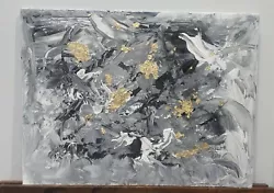 Buy Acrylic Painting, Black, White, Grey And Gold Leaf, On Flat Board Canvas 30x40cm • 25£