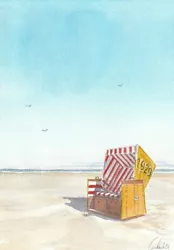 Buy Sea, Sand, Nature, Landscape - Beach Basket (about 21 X 29.7 Cm) Orig Watercolor - U.Chef • 4.28£