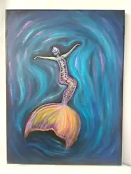 Buy Original Acrylic Painting 12x16  Canvas Mermaid Wall Art Decor  Artwork • 84.09£