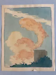 Buy Very Pretty Painting Watercolour 1920 Art Deco Cloud Porch Drawing Ciel Antique • 92.36£