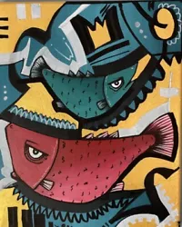 Buy Original Artwork Painting Signed Graffiti Lowbrow Fish Canvas • 40£