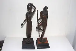 Buy Vintage Pair Of Solid Bronze African Figures Sculptore Signed • 120£