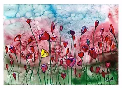 Buy Flowers, Poppies, One In A Million, Original Watercolour And Acrylic Painting • 39.99£