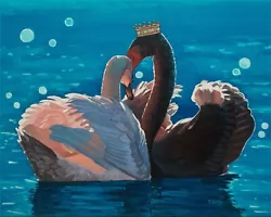 Buy Royal Couple Black And White Swan, Original Fantasy Oil Painting, 16''x20  • 1,133.99£