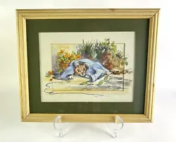 Buy Vintage Original Watercolour Painting Funny Cat In A Jacket Angry Cat Signed ‘96 • 20£