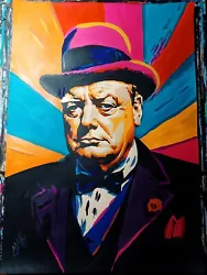 Buy Acrylic Portrait Poster Of Winston Churchill , Pop Art Style, Handmade • 70.28£